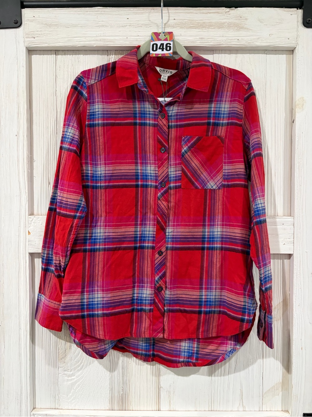 Orvis Red Plaid Button-Down Shirt with Blue Accents